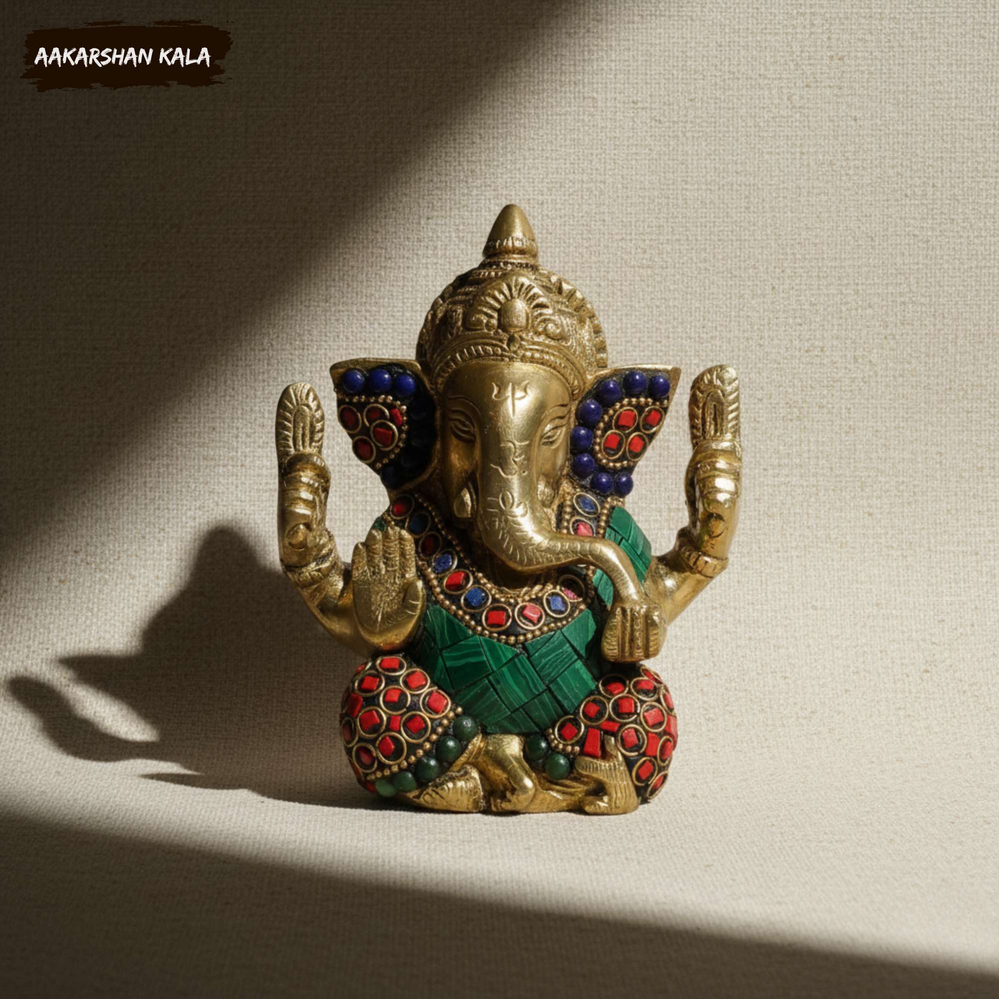 Brass Ganesha Statue with Stonework | Hindu Temple Decor