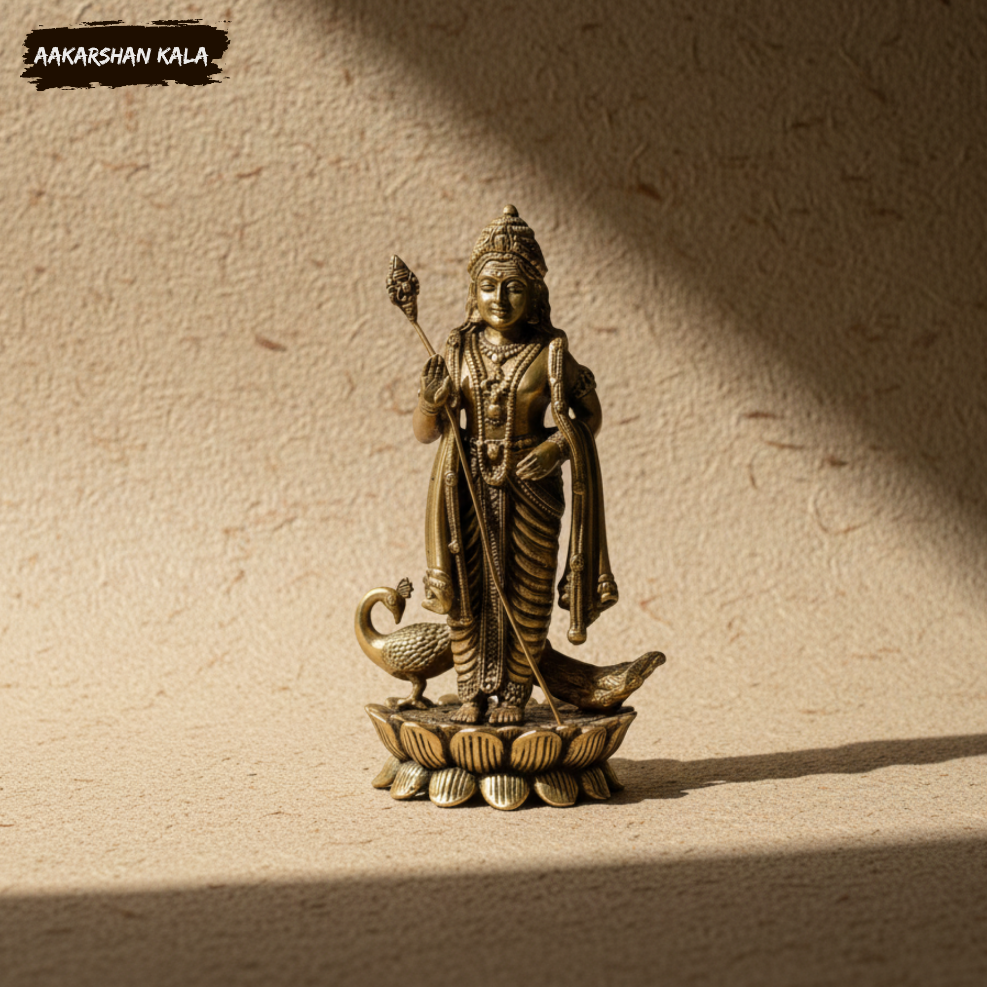 Handmade Brass Murugan Statue | Hindu God Kartikeya, Pooja Altar