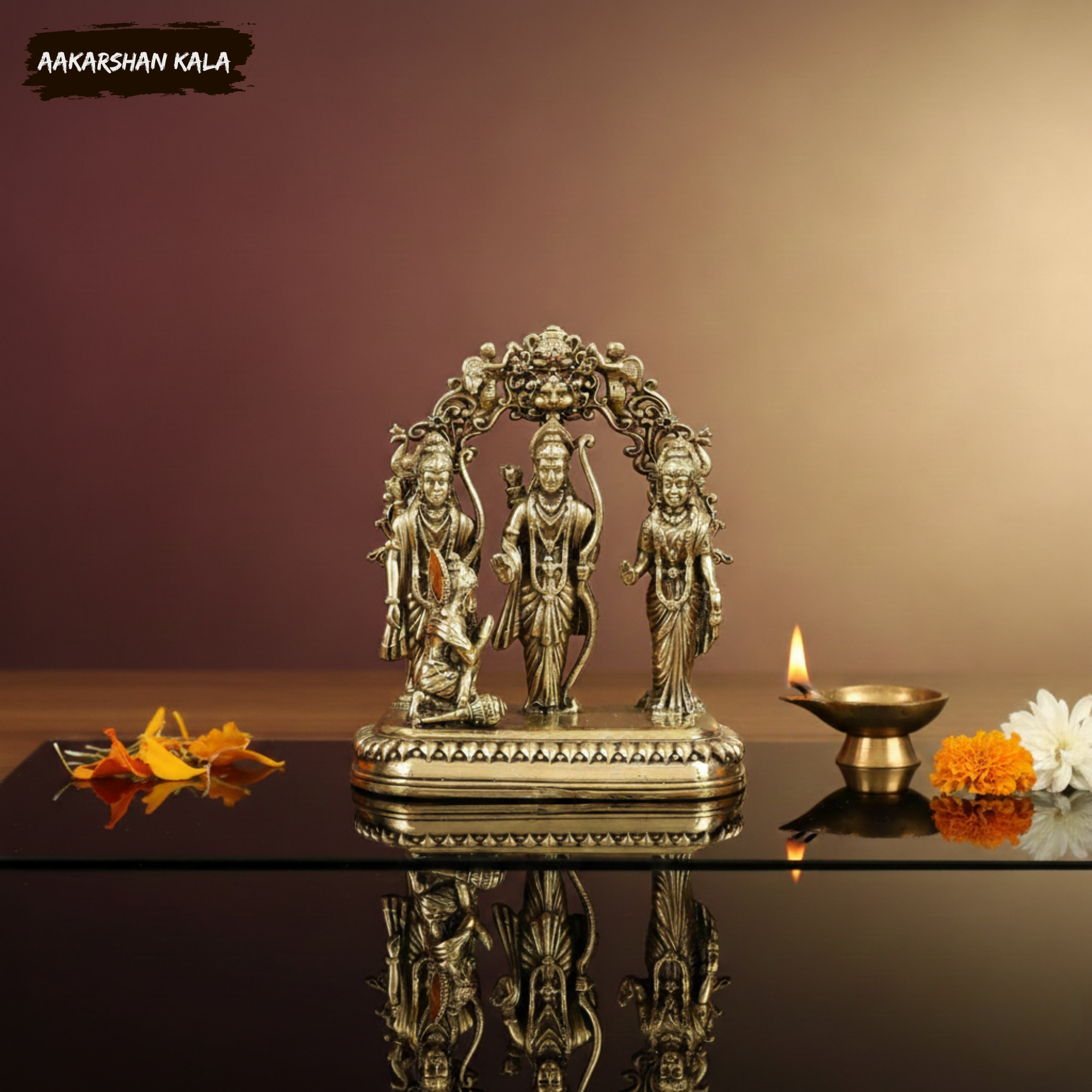 Brass Ram Darbar Idol | 3 Inch Hindu God Murti, Home Pooja Decor