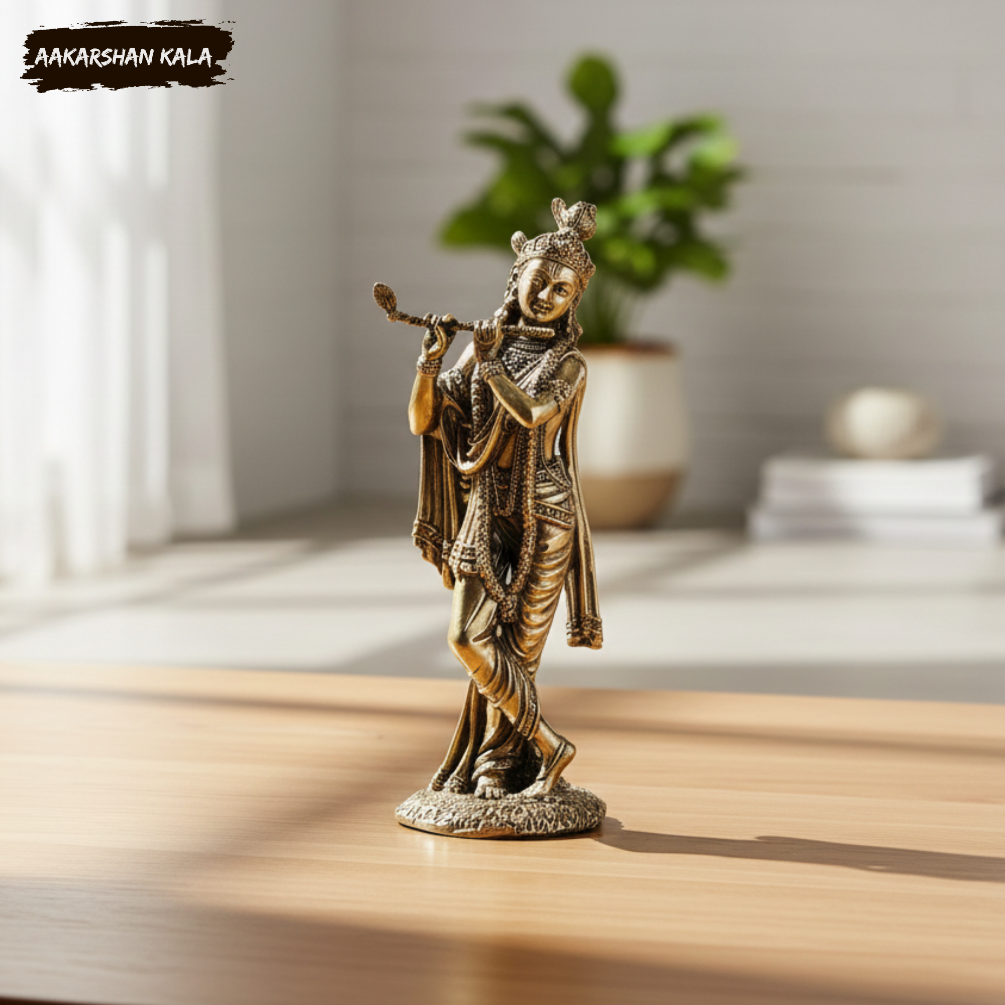 Brass Krishna Statue | 6 Inch Hindu God Murti, Home Temple Decor