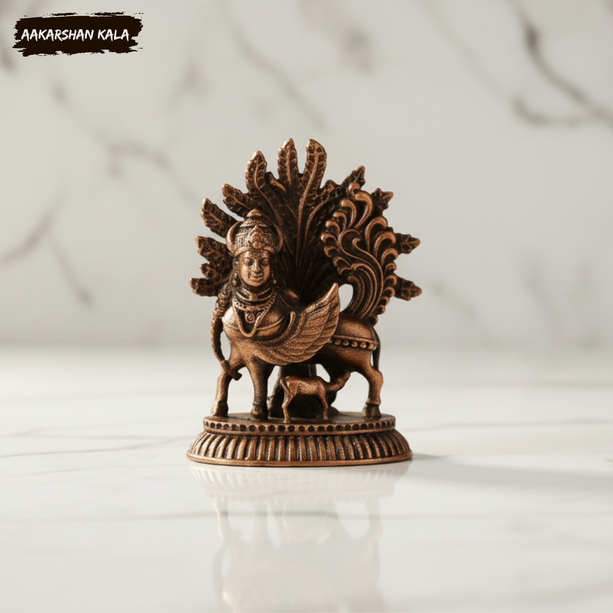 Copper Kamdhenu Cow Idol with Kalpavriksha | Hindu Pooja Decor