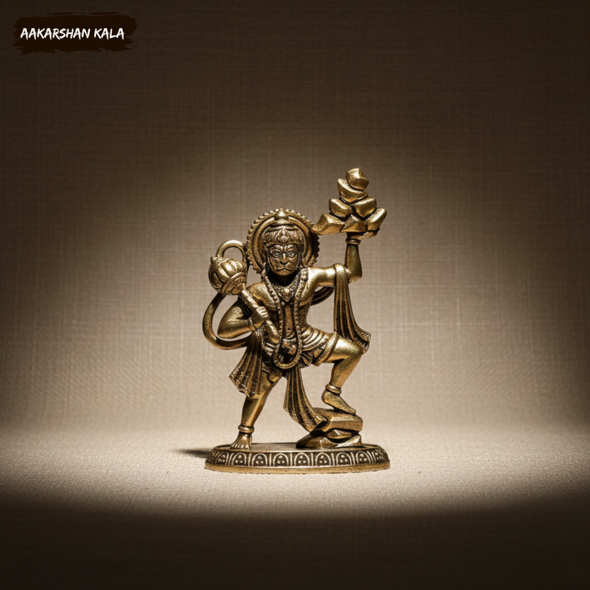 Brass Hanuman Statue with Sanjeevani | Hindu God Murti (2.5 inch)