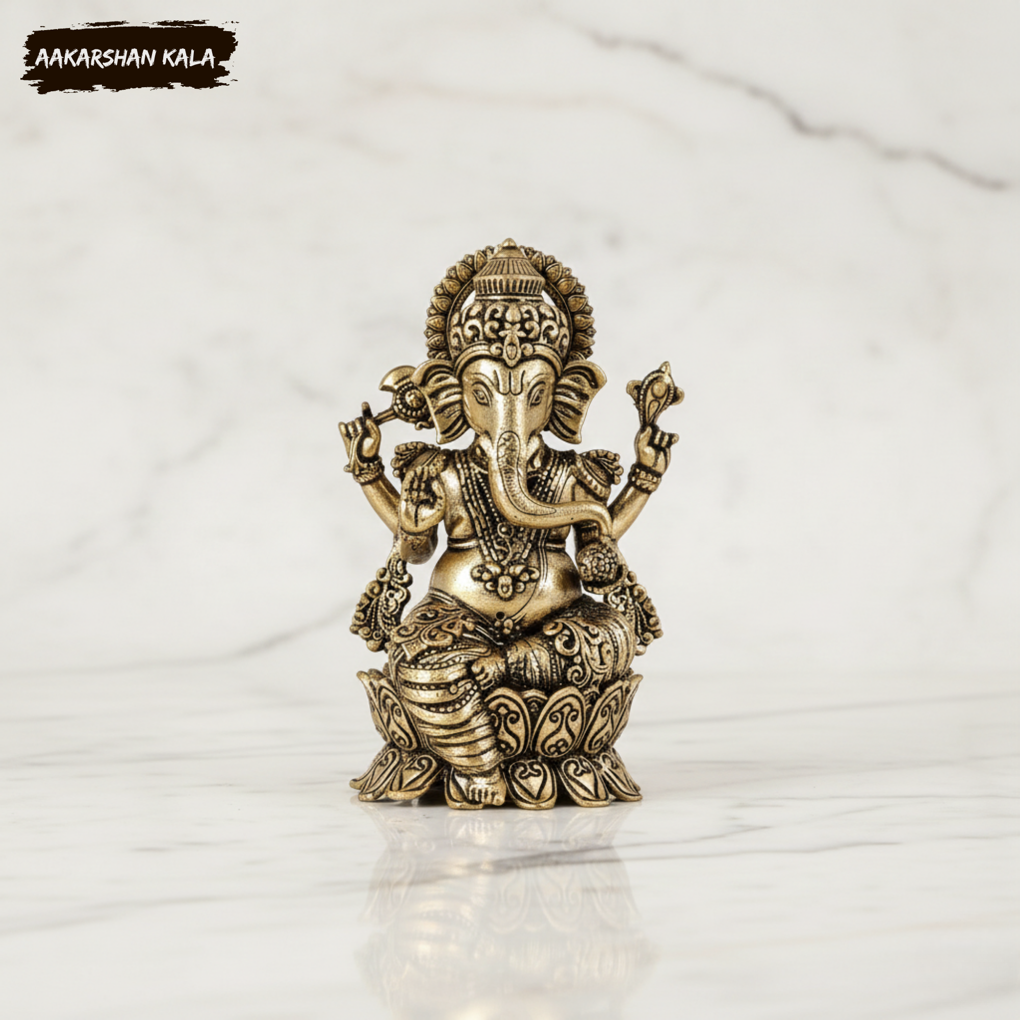 Brass Ganesha Statue | 4 Inch Hindu God Murti, Pooja Decor