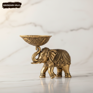 Brass Elephant Diya Oil Lamp | 3 Inch, Home Temple Decor