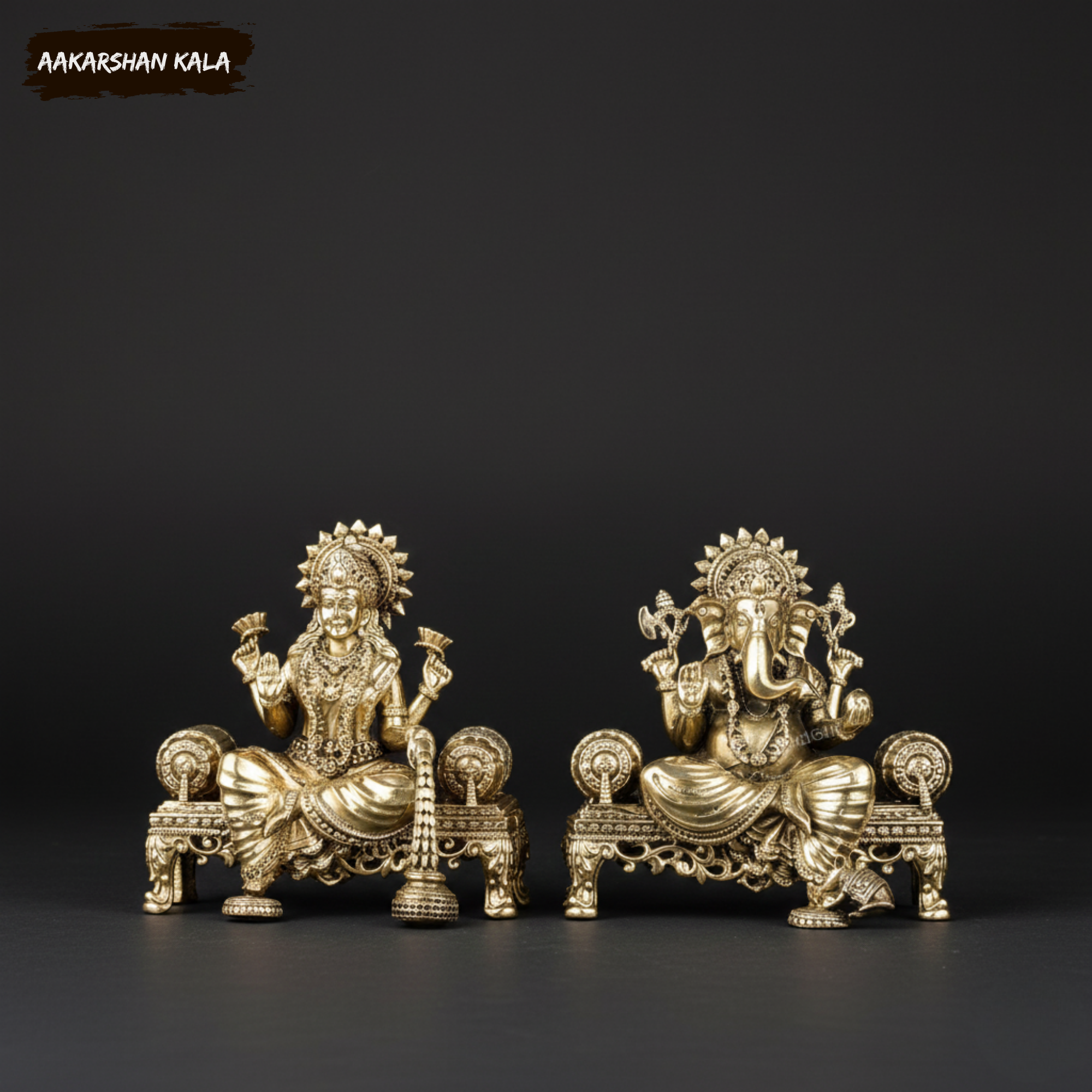 Handcrafted Brass Ganesha Lakshmi Idol Set | Hindu Pooja Decor