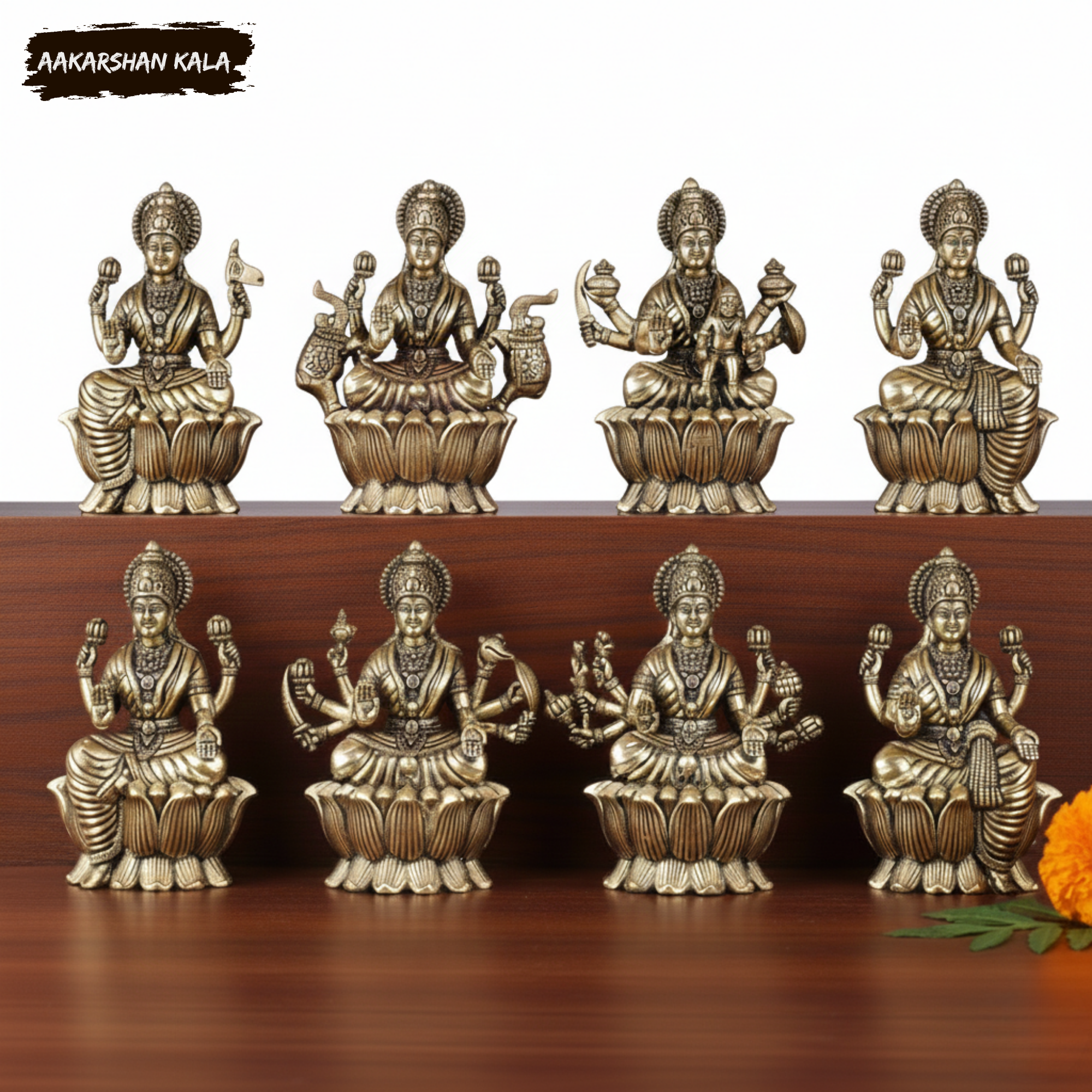 Handcrafted Brass Ashtalakshmi Idol Set | Hindu Goddess Statues, 3 Inch