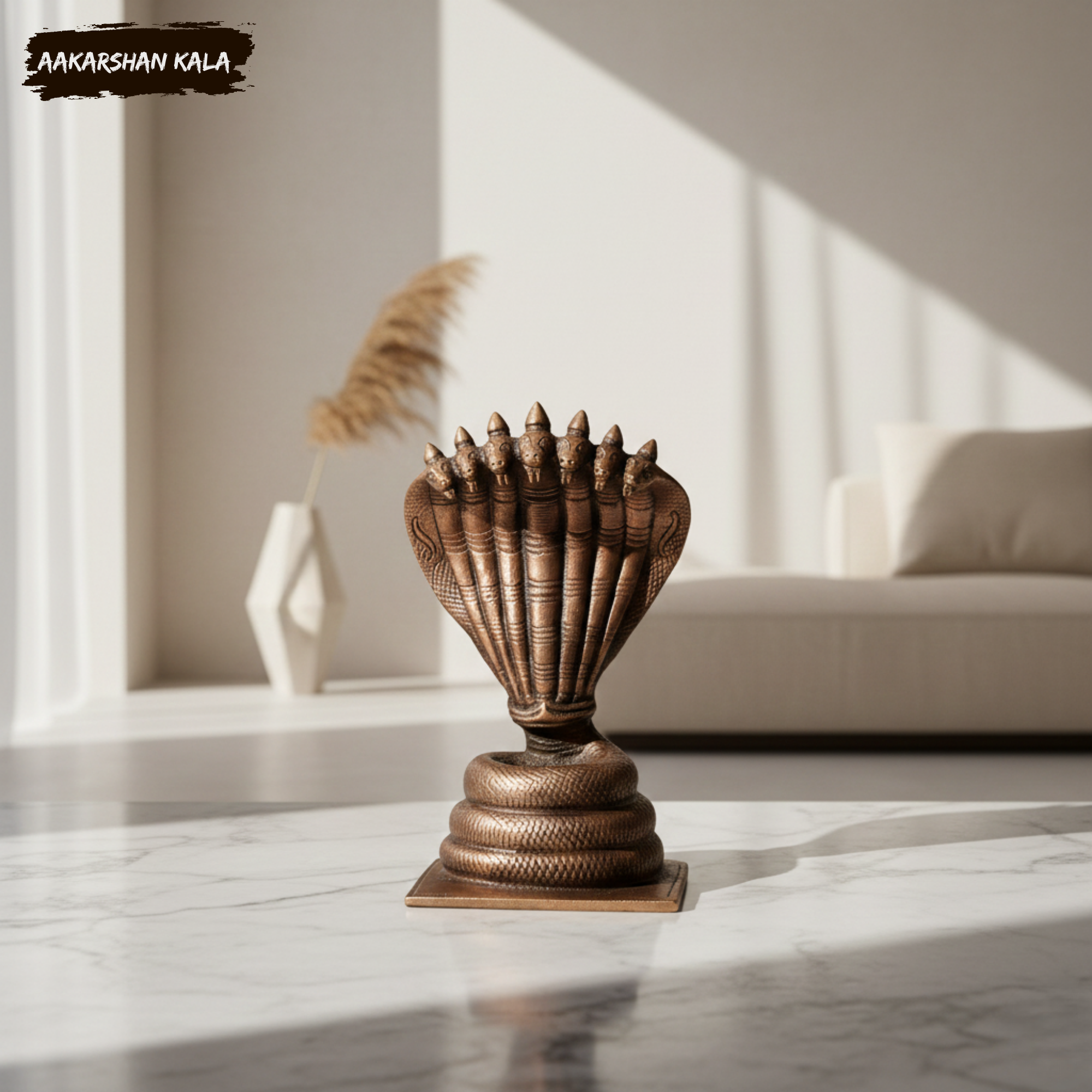 Handcrafted Copper Sheshanaaga Idol | 7-Headed Serpent Statue