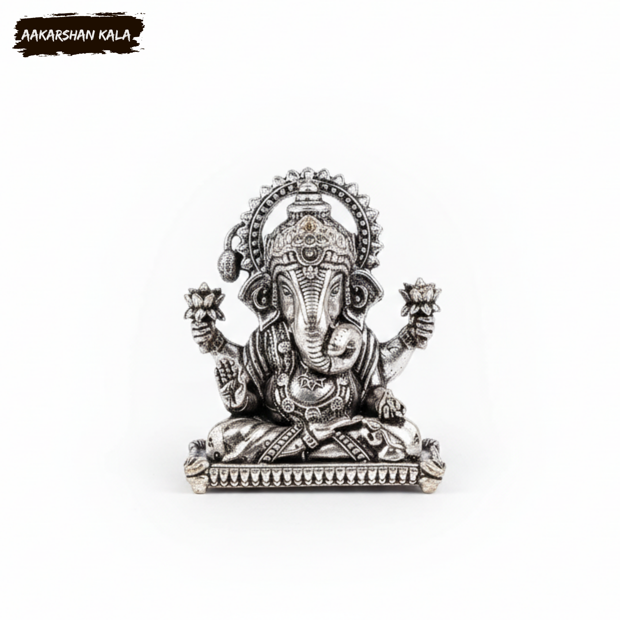Silver Plated Brass Ganesha Statue | Miniature Hindu God Idol