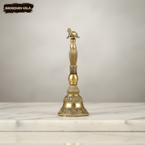Brass Nandi Pooja Bell | Intricate Temple Hand Bell, 4.5 Inch