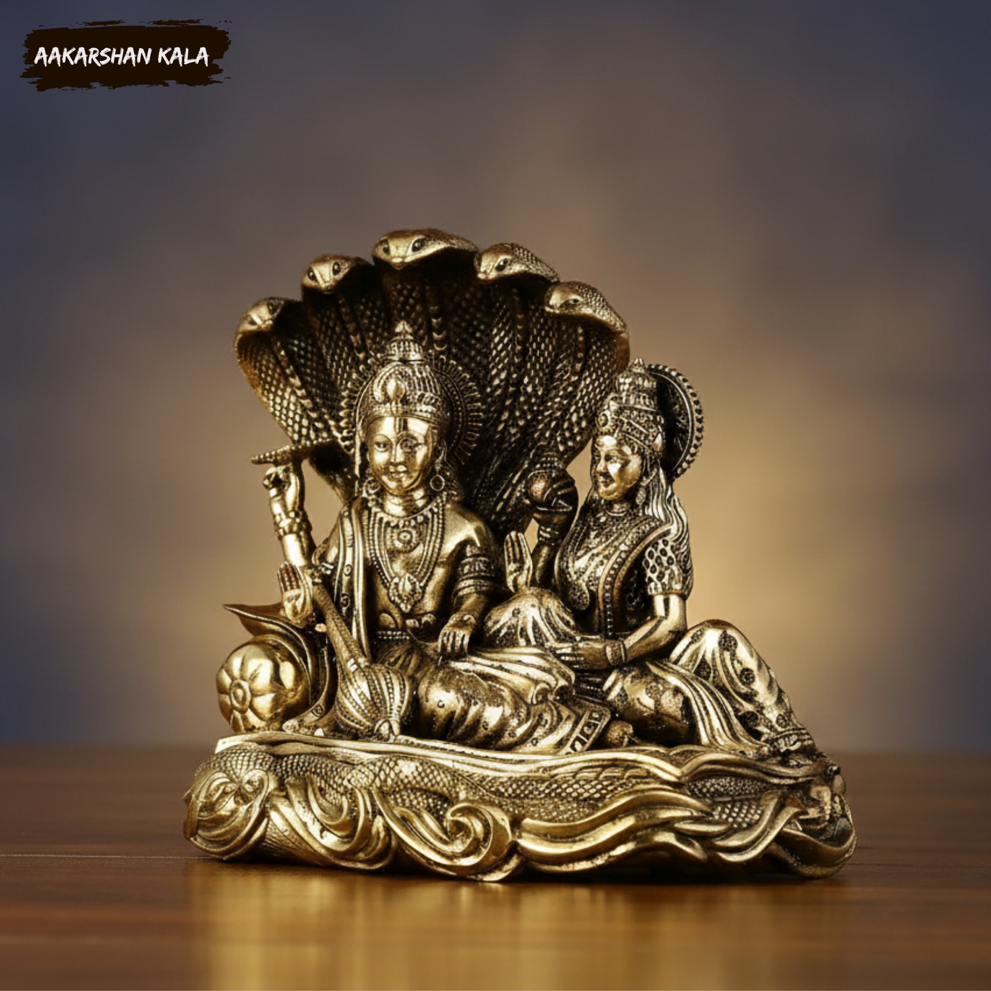 Brass Vishnu Anantashayana Idol with Lakshmi | Vishnu Resting on Sheshnaag Statue | 5 Inch