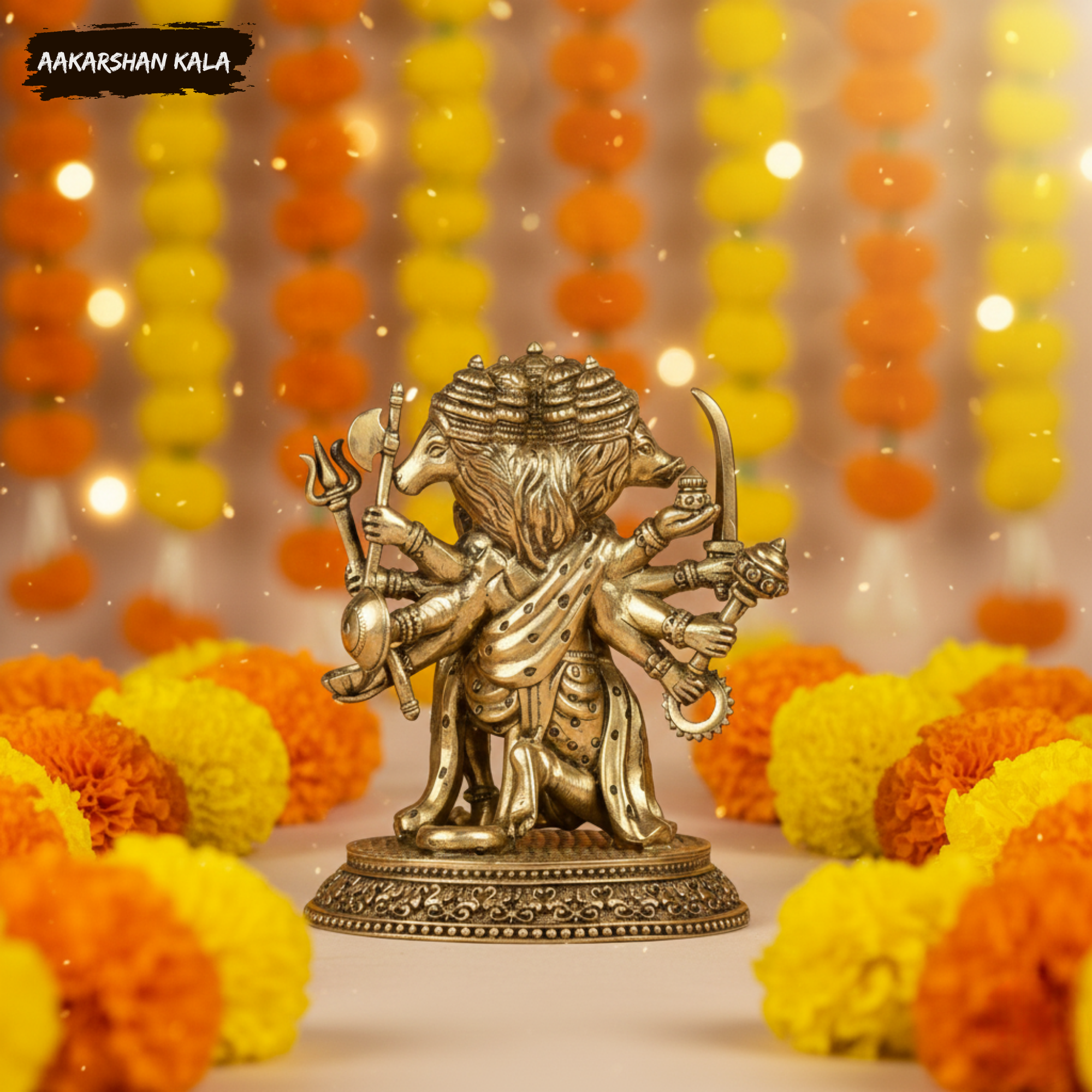 Brass Panchmukhi Hanuman Idol | 4 Inch Hindu God Murti