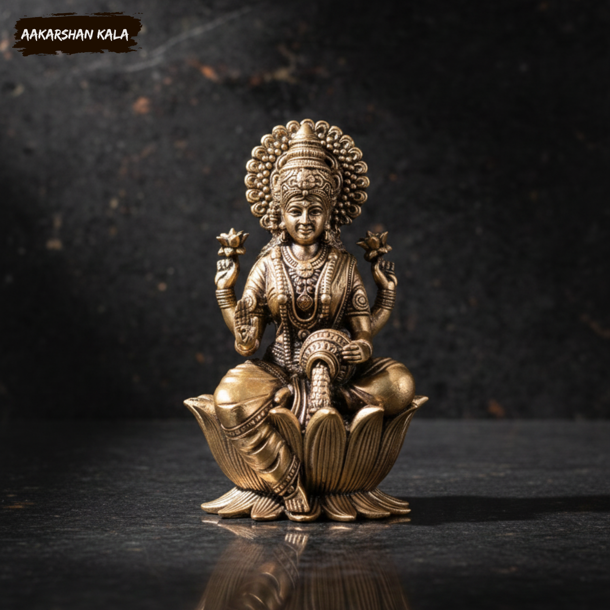 Brass Lakshmi Statue | 4 Inch Hindu Goddess Figurine